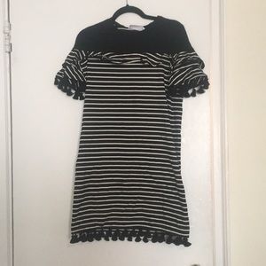 N/Nicholas black and white striped tassel dress